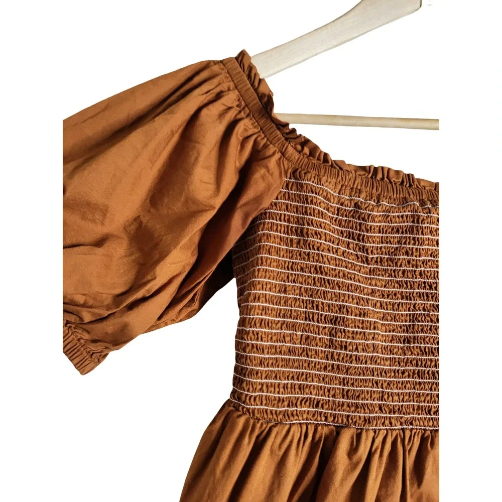 Old Navy Rust Brown Smocked Peplum Puff Sleeve Top Square Neck Medium